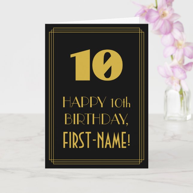 10th Birthday – Art Deco Inspired Look "10" & Name Card (Orchid)