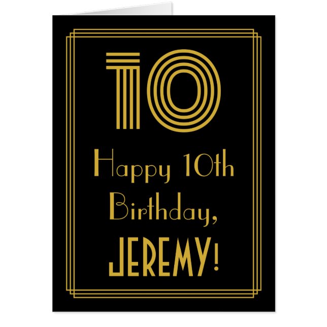 10th Birthday: Art Deco Inspired Look “10” + Name Card (Front)