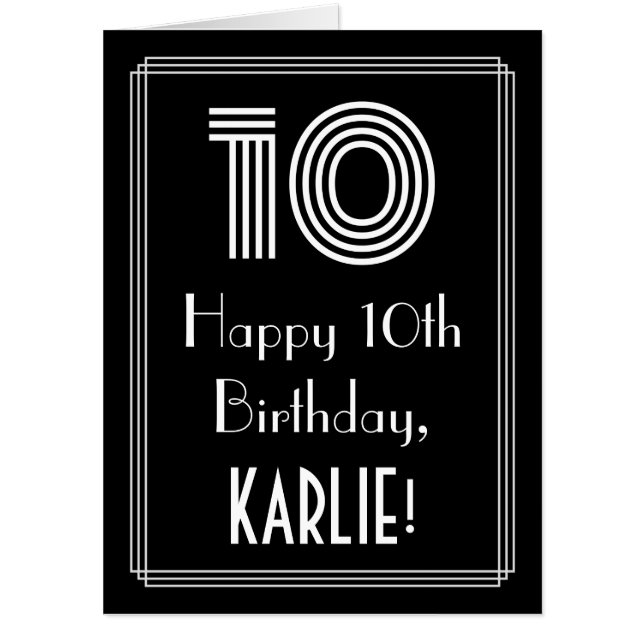 10th Birthday — Art Deco Inspired Look “10” + Name Card (Front)