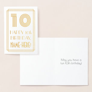 10th Birthday - Art Deco Inspired Look "10" & Name Foil Card