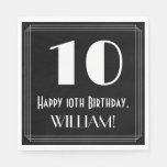 [ Thumbnail: 10th Birthday ~ Art Deco Inspired Look "10", Name Napkins ]