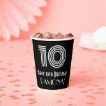 [ Thumbnail: 10th Birthday — Art Deco Inspired Look “10” + Name Paper Cups ]