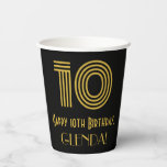 [ Thumbnail: 10th Birthday: Art Deco Inspired Look “10” & Name Paper Cups ]
