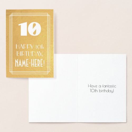 10th Birthday  Art Deco Style 10  Custom Name Foil Card