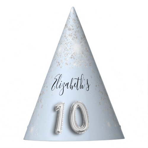 10th birthday baby blue silver glitter dust name party hat