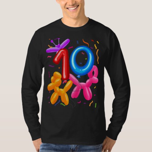 10th Birthday Balloon Animals Balloon Themed Birth T_Shirt