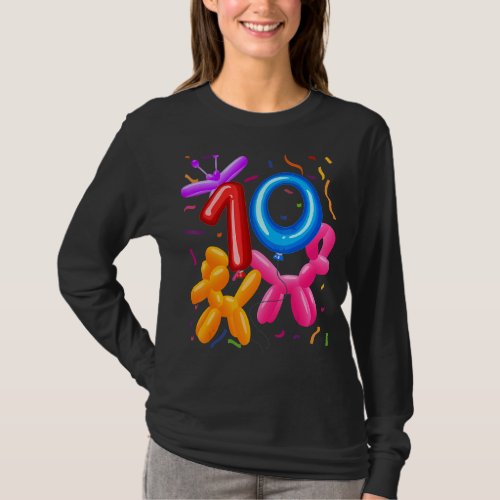 10th Birthday Balloon Animals Balloon Themed Birth T_Shirt