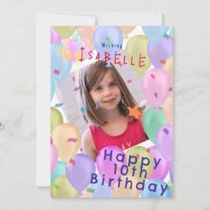 10th Birthday Balloon Pastel Photo Holiday Card
