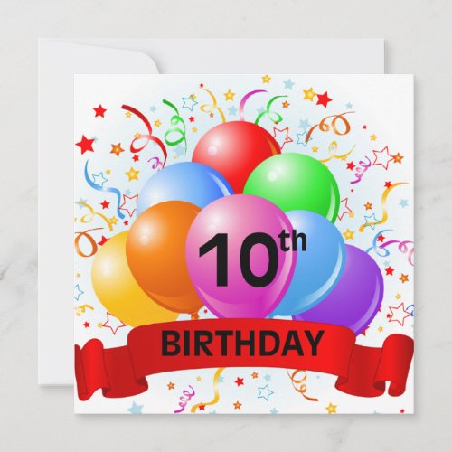 10th Birthday Balloons Banner Card