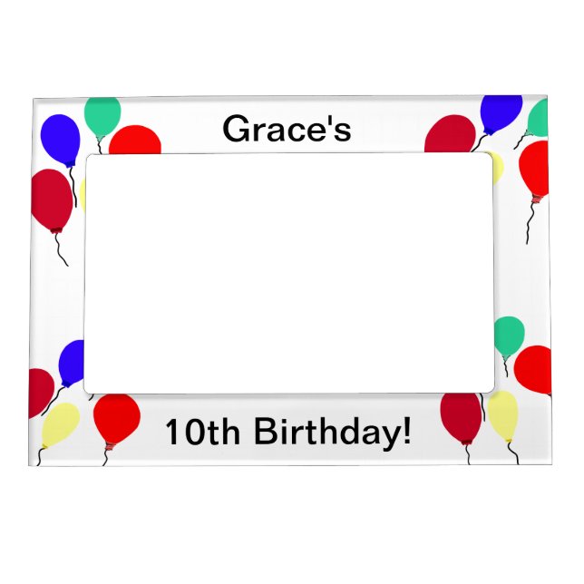 10th Birthday Balloons Magnetic Picture Frame (Front)