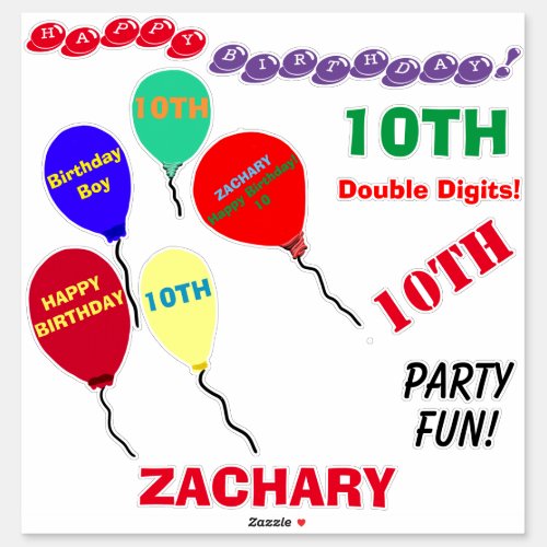 10th Birthday Balloons Personalized Vinyl Sticker