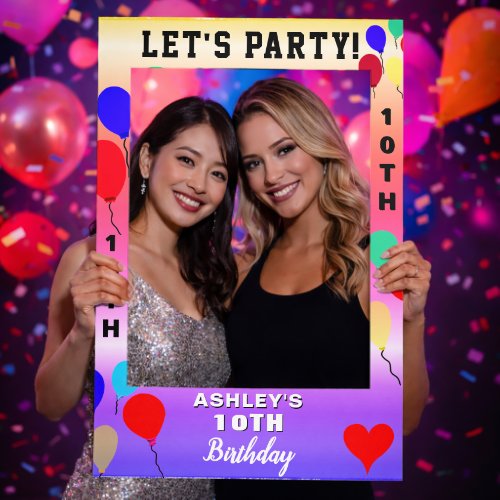 10th Birthday Balloons Red Heart Any AGE Selfie Frame
