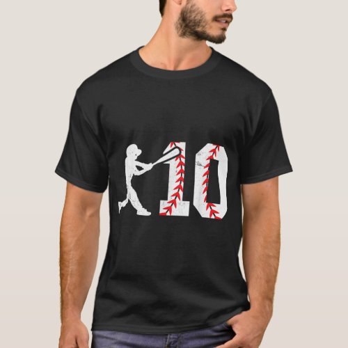 10th Birthday Baseball Big Number Ten 10 Year Old  T_Shirt