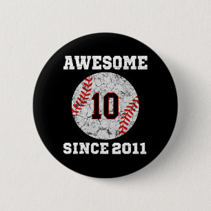 10th Birthday Baseball Lover Gift 10 Years Old Vin Button