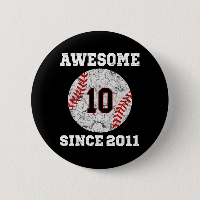 10th Birthday Baseball Lover Gift 10 Years Old Vin Button (Front)