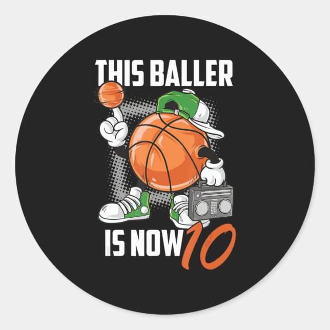 10th Birthday Basketball Player Funny 10 Years Old Classic Round Sticker (Front)