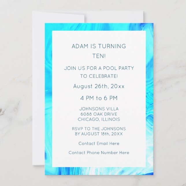 10th Birthday Blue Abstract Artsy Cool Custom Age  Invitation (Front)
