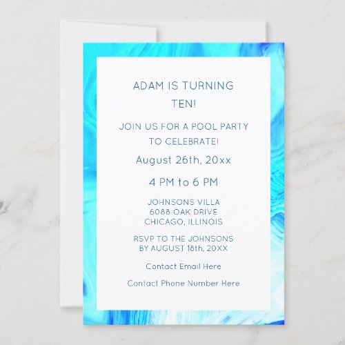 10th Birthday Blue Abstract Artsy Cool Custom Age  Invitation