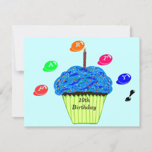10th Birthday Blue Green Cupcakes Party Invitation
