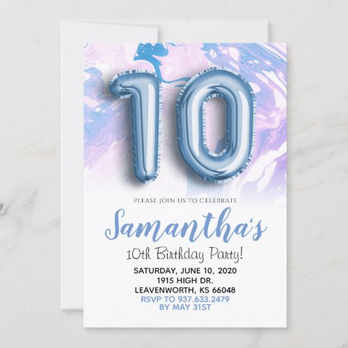 10th Birthday Blue Marble Invitation
