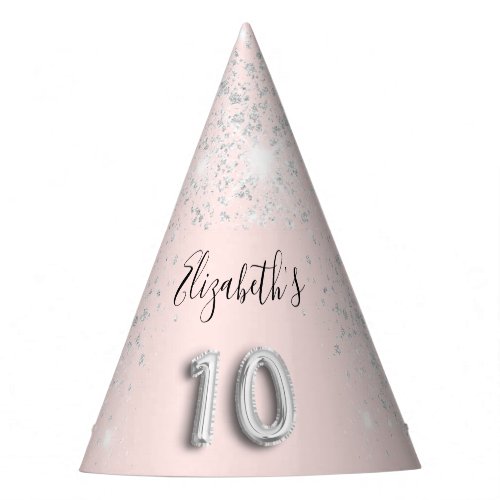 10th birthday blush pink glitter dust name party hat