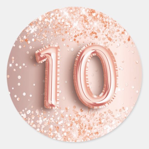 10th birthday blush rose gold glitter dust classic round sticker