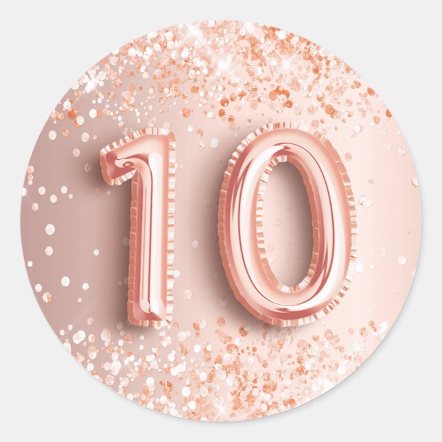 10th birthday blush rose gold glitter dust classic round sticker (Front)