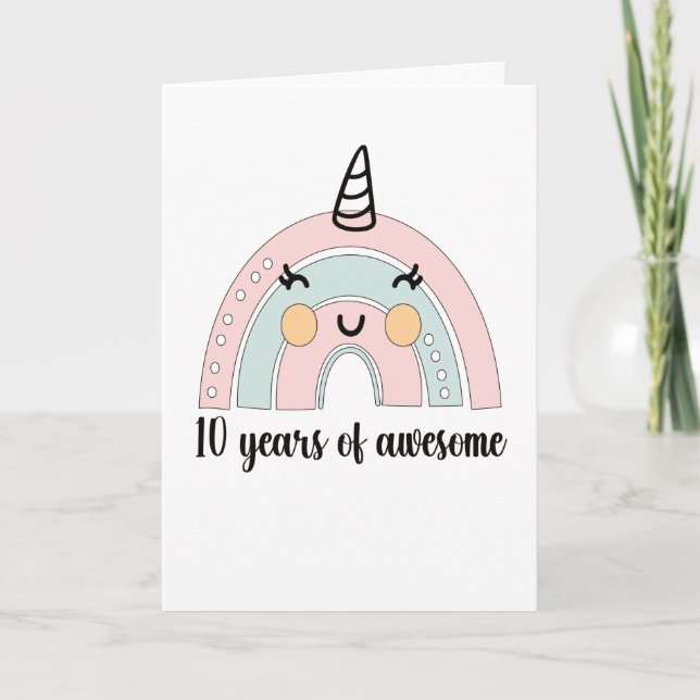 10th Birthday Boho Rainbow 10 Years Old Unicorn Card (Front)