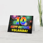[ Thumbnail: 10th Birthday: Bold, Fun, Fireworks, Rainbow 10 Card ]