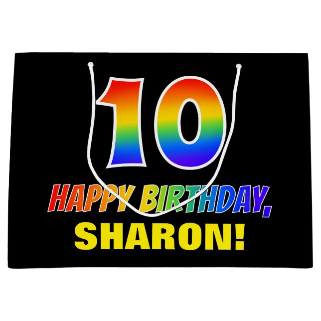 10th Birthday: Bold, Fun, Simple, Rainbow 10 Large Gift Bag (Front)