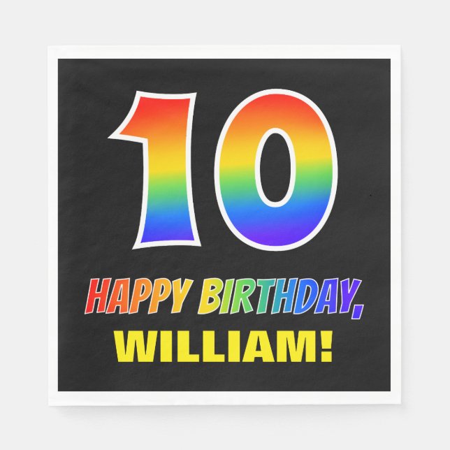 10th Birthday: Bold, Fun, Simple, Rainbow 10 Napkins (Front)