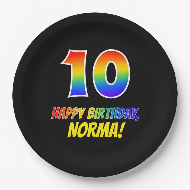10th Birthday: Bold, Fun, Simple, Rainbow 10 Paper Plates (Front)