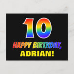 [ Thumbnail: 10th Birthday: Bold, Fun, Simple, Rainbow 10 Postcard ]