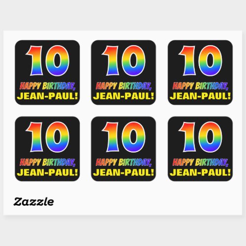 10th Birthday Bold Fun Simple Rainbow 10 Square Sticker