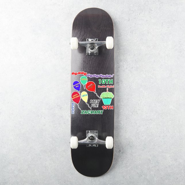 10th Birthday Boy Cupcake Balloons Vinyl Sticker (Skateboard)