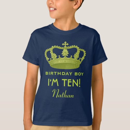 10th Birthday Boy Custom Name Crown Kid Gift Idea T_Shirt