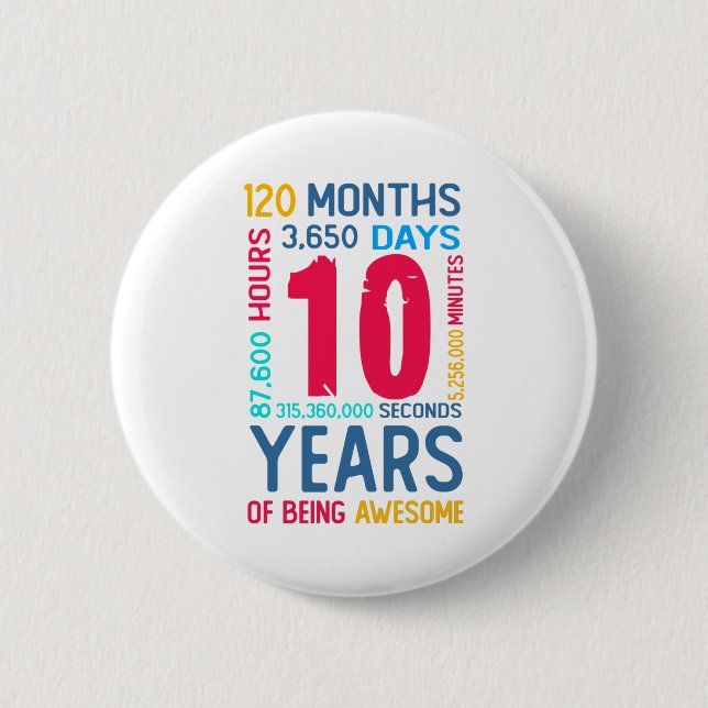 10th Birthday Boy Girl Kids Son Daughter Button (Front)