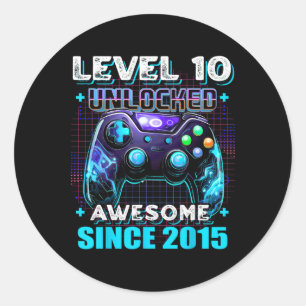 10th Birthday Boy Level 10 Gamer 10 Year Video Gam Classic Round Sticker