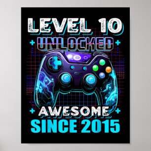 10th Birthday Boy Level 10 Gamer 10 Year Video Gam Poster