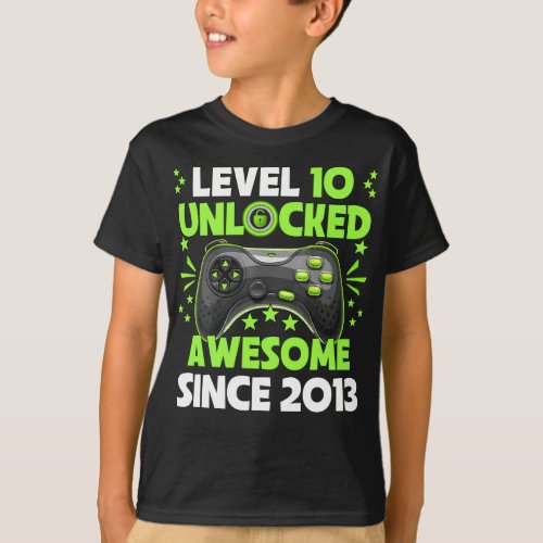 10th Birthday Boy Level 10 Unlocked Awesome 2013  T_Shirt