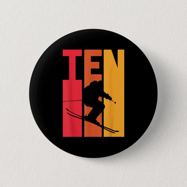 10th Birthday Boy Retro Ski Lover Skier 10 Years O Button (Front)