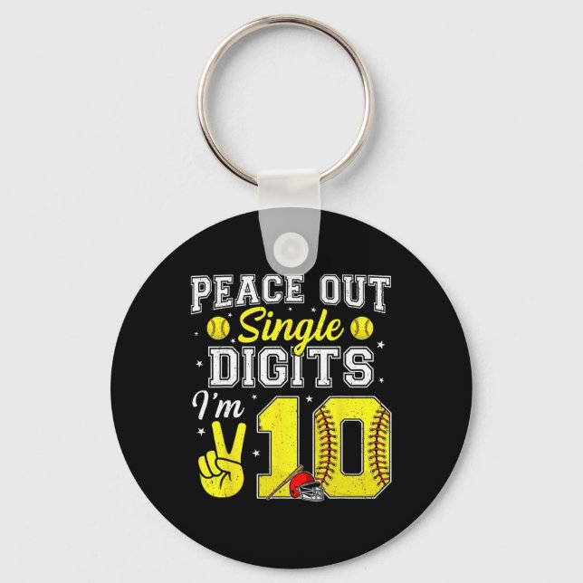 10th Birthday Boy Softll Peace Out Single Digits 1 Keychain (Front)