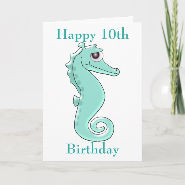 10th Birthday Card Seahorse Design (Front)