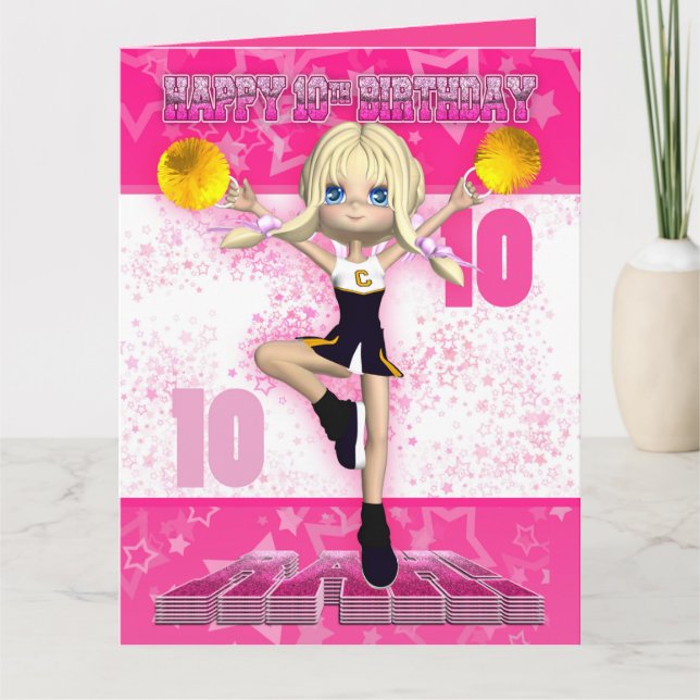 10th Birthday Cheerleader Dancing, Stars In Blende Card (Front)