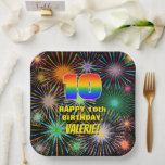 [ Thumbnail: 10th Birthday: Colorful, Fun Celebratory Fireworks Paper Plates ]