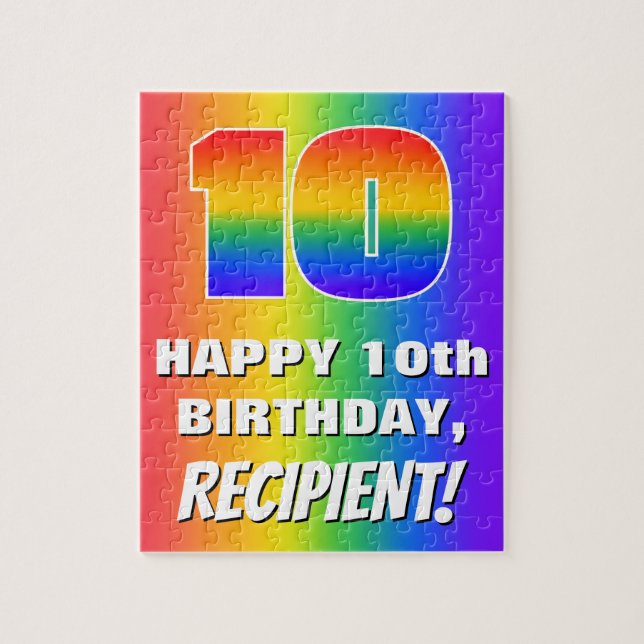 10th Birthday: Colorful, Fun Rainbow Pattern # 10 Jigsaw Puzzle (Vertical)