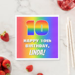 [ Thumbnail: 10th Birthday: Colorful, Fun Rainbow Pattern # 10 Napkins ]