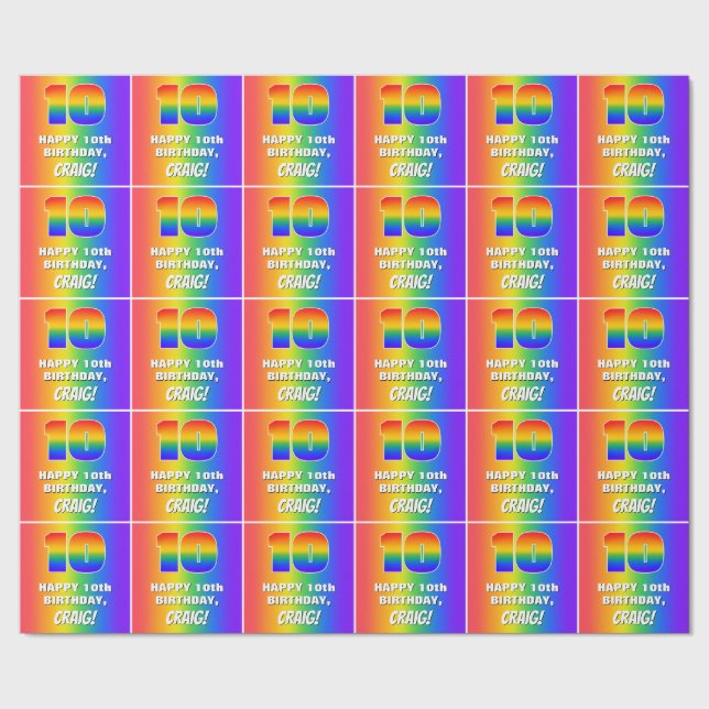 10th Birthday: Colorful, Fun Rainbow Pattern # 10 Wrapping Paper (Seam)