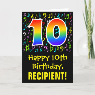 10th Birthday: Colorful Music Symbols + Rainbow 10 Card
