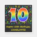 [ Thumbnail: 10th Birthday - Colorful Music Symbols, Rainbow 10 Napkins ]